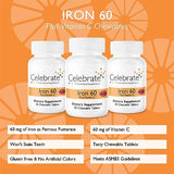 Celebrate Vitamins Iron with Vitamin C Chewables, 60 mg Iron, Berry, Bariatric Vitamins for WLS Patients Including Sleeve Gastrectomy and Gastric Bypass Surgery, 90 Count, 3 Month Supply