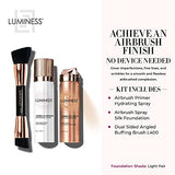 LUMINESS Silk Airbrush Spray Foundation Makeup Starter Kit - Full Coverage Foundation, Primer & Dual-Sided Buffing Brush - Buildable Coverage, Anti-Aging Formula Hydrates & Moisturizes (Shade - Light Fair)