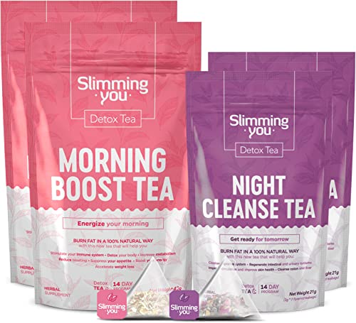 TAOISTEA Detox 14 Day Teatox Herbal Tea Tea Bags 2 Morning Tea (28 Bags) & 2 Night Tea (14 Bags)