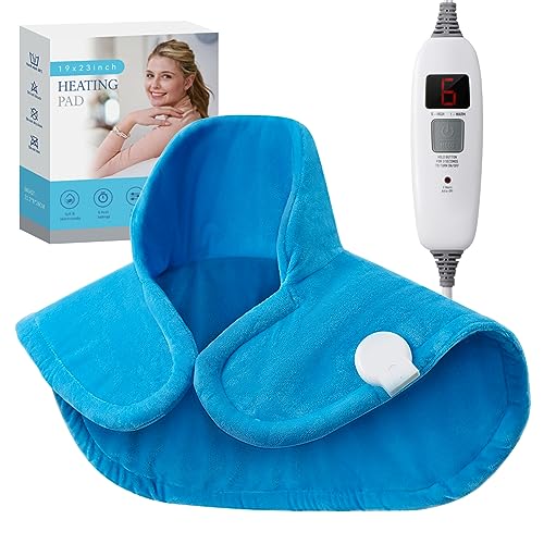 Heating Pad for Neck and Shoulders,2lb Weighted Neck Electric Heated Pad for Pain Relief,6 Heat Settings 2 Hours Settings Auto-Off,Gifts for Women Men,23"x19",Blue