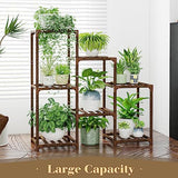 Bamworld Plant Stand with Wheels for Indoor Plants Wood Outdoor Tiered Shelf 3 Tire 7 Potted Ladder Plant Holder Table Pot Stand for Window Garden Balcony Patio Living Room (natureDL)