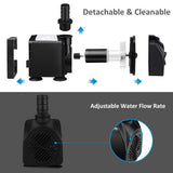 GROWNEER 550GPH Submersible Pump 30W Ultra Quiet Fountain Water Pump, 2000L/H, with 7.2ft High Lift, 3 Nozzles for Aquarium, Fish Tank, Pond, Hydroponics, Statuary Black