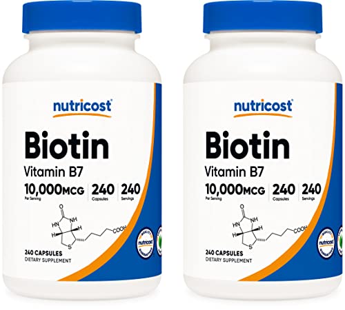 Nutricost Biotin (Vitamin B7) 10,000mcg (10mg), 240 Caps (2 Bottles) - Non-GMO, Gluten Free