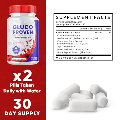 (5 Pack) Gluco Proven Capsules Advanced Formula Supplement - Gluco Proven Healthy Support Formula Supplement Pills Glucose Proven (300 Capsules)