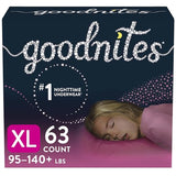 Goodnites Girls' Nighttime Bedwetting Underwear, Size Extra Large (95-140+ lbs), 63 Ct (3 Packs of 21), Packaging May Vary