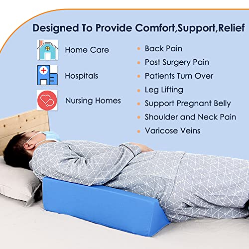 NEPPT Wedge Pillow Body Position Wedges Back Positioning Elevation Pillow Case Pregnancy Bedroom Eevated Body Alignment Ankle Support Pillow Leg Bolster (Blue)