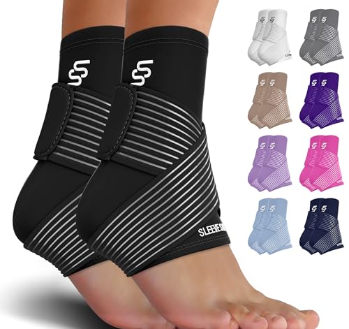 Sleeve Stars Ankle Brace for Women & Men, Achilles & Plantar Fasciitis Relief Compression Sleeve, Foot Brace with Ankle Support Strap, Heel Protector Wrap for Pain, Tendonitis & Sprain (Pair/Black)