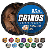 Grinds Coffee Pouches | 6 Cans of Cinnamon Roll | 18 Pouches Per Can | 1 Pouch eq. 1/4 Cup of Coffee (Cinnamon Roll)