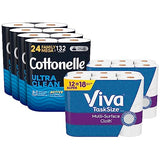 Cottonelle Toilet Paper & Viva Paper Towels Bundle: 24 Cottonelle Ultra Clean Toilet Paper Family Mega Rolls (4 Packs of 6) & 12 Viva Multi-Surface Cloth Paper Towel Super Rolls