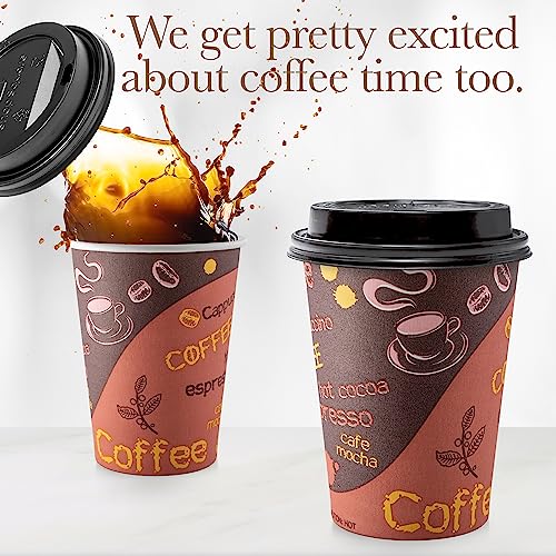 Disposable Coffee Cups with Lids 12 oz (100 Pack) - To Go Paper for Hot & Cold Beverages, Coffee, Tea, Chocolate, Water, Juice Eco Friendly