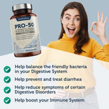 Vitamin Bounty Pro-50 Probiotics Supplement- 13 Probiotic Strains, Gut Health, Digestive Health, Daily Probiotic for Men and Women, Delayed Release Capsule with Prebiotic Greens - 2-Pack
