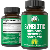 Synbiotic = Prebiotic + Probiotic + Postbiotic 3-in-1 Supplement with Clinically Tested Ingredients. Pre And Probiotics Plus Important Tributyrin Postbiotics For Gut. Vegan Capsules For Women + Men