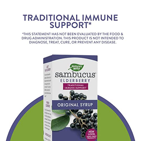 Nature's Way Sambucus Original Black Elderberry Syrup, Traditional Immune Support*, Berry Flavored, 8 Fl. Oz.