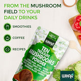 Wixar Mushroom Powder - Ten Treasure Mushrooms Extract Supplement Blend for Coffee & Smoothies - Lions Mane, Turkey Tail, Reishi, Chaga, Shiitake, Cordyceps, Complex - 4oz Mushroom Supplement