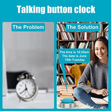 BATVOX Large Talking Button Clock, Talking Alarm Clock with Volume Control, Telling Time and Day of The Week, Alarm, Gift Clock for Mother,Father,Seniors,Elderly,Blind People (Silver&Blue)