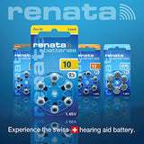 Renata Size 10 Zinc Air 1.45V Hearing Aid Battery - Designed in Switzerland (30 Batteries)