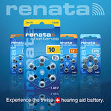 Renata Size 10 Zinc Air 1.45V Hearing Aid Battery - Designed in Switzerland (120 Batteries)