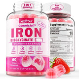 Iron Filled Gummies 26mg for Women Men- Non-Constipating- High Absorption Chelated Bisglycinate Iron with Vitamin C, Folate, B12 for Iron Deficiency & Anemia, Energy, Iron Supplement Gummies, 60Cts