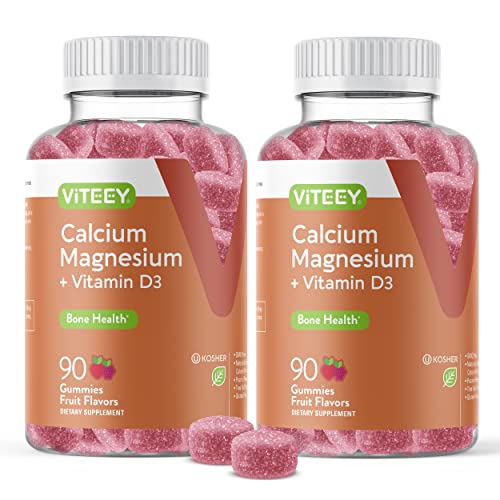 Calcium Magnesium Gummies with Vitamin D3 - Supports Bone Health - Immune Health - Energy and Muscle Function - Dietary Vitamin Supplements, For Men Woman and Teens, Chewable Fruit Flavors Gummy Chews