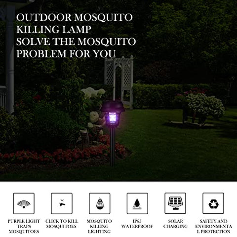 4 Pcs Solar Bug Zapper Waterproof Outdoor Mosquito Zapper Mosquito Killer and Lighting Mosquito Repellent Lamp for Indoor Outdoor Use Garden Patio, Purple and White Light (Retro Black, Plastic)