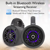 Pyle Waterproof Marine Wakeboard Tower Speakers - 4 Inch Dual Subwoofer Speaker Set w/LED Lights & Bluetooth for Wireless Music Streaming - Boat Audio System w/Mounting Clamps PLMRLEWB47BB