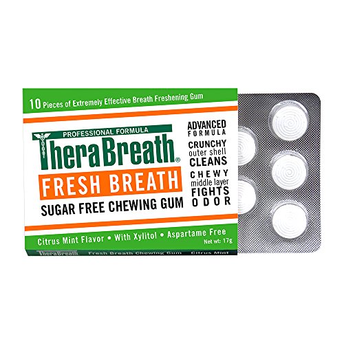 TheraBreath Fresh Breath Chewing Gum with ZINC, Citrus Mint Flavor, 10 ...