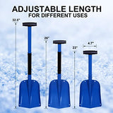 CARTMAN 32.5 Inch Folding Emergency Snow Shovel 3 Piece Aluminum Lightweight Portable Sport Utility Shovel for Car Trunk Camping Garden Beach with Ice Scraper Carrying Bag, Blue