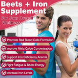 Vegan Iron Supplement for Women, Men, Kids, Non-Constipating Iron Gummies 12.5mg W/Beet Root, Vitamin C, Folate, B12 for Iron Deficiency, Anemia, Nitric Oxide Levels, Energy, Gentle Iron, 120 Counts