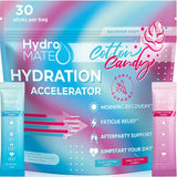 HydroMATE Electrolytes Powder Drink Mix Packets Hydration Accelerator Low Sugar Low Calorie Rapid Party Relief Recovery Plus Vitamin C Cotton Candy Flavor 30 Count