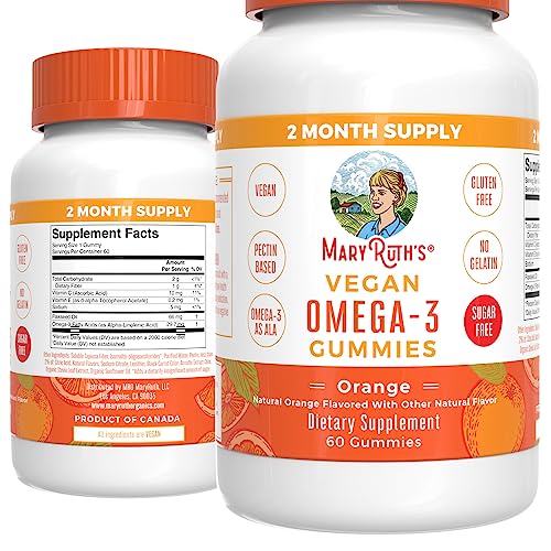 MaryRuth's Vegan Omega 3 Gummies for Adults by 2 Month Supply Sugar Free Supplement with Vitamin C | E | Flaxseed Oil Immune Support | Overall Wellness No Fish Taste | 60 Count