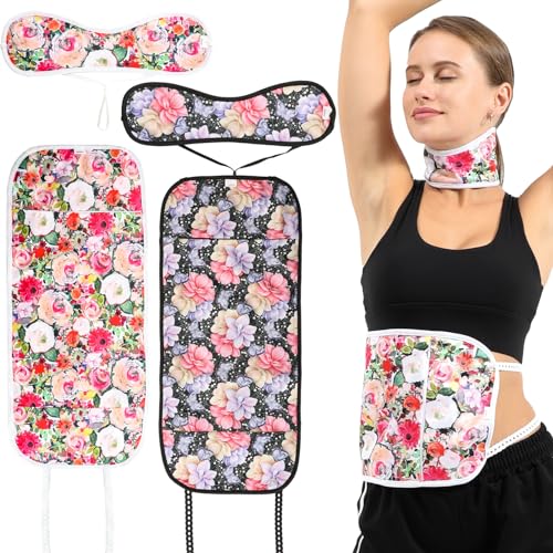 KANAV 4 Pack Castor Oil Pack Wrap for Waist & Neck - Reusable Organic Cotton Flannel Castor Oil Packs for Liver Detox Thyroid Constipation Insomnia and Inflammation (Oil Not Included)