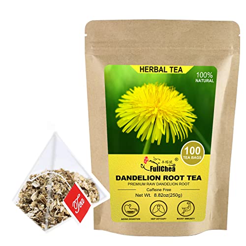 FullChea - Dandelion Root Tea Bags, 100 Teabags, 2.5g/bag - Premium Raw Dandelion Root Tea Detox - Non-GMO - Caffeine-free - Rich in Vitamins & Support Immune System