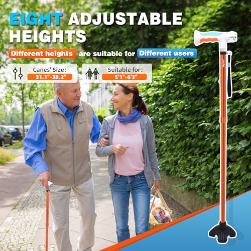 BigAlex Folding Walking Cane with Two Led Lights for Elderly Solid Base Adjustable Walking Stick with Carrying Bag for Man/Women