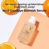 numbuzin No.5 Goodbye Blemish Serum | Vitamin C, Niacinamide, Antioxidant, Dark Spots, Acne Scars, Lightweight Gel | Korean Skin Care for Face, 1.69 fl oz