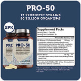 Vitamin Bounty Pro-50 Probiotics Supplement- 13 Probiotic Strains, Gut Health, Digestive Health, Daily Probiotic for Men and Women, Delayed Release Capsule with Prebiotic Greens - 2-Pack