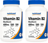 Nutricost Vitamin B2 (Riboflavin) 400mg, 120 Capsules (2 Bottles)