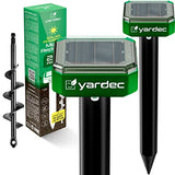 YARDEC Gopher Repellent Ultrasonic Solar Powered (2-Pack) - Easy To Use Solar Mole Repellent Ultrasonic With an Auger Drill Bit - IP65 Waterproof Sonic Repeller Stakes For Groundhog, Vole, Snake, etc.