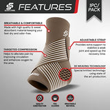 Sleeve Stars Ankle Brace for Women & Men, Achilles & Plantar Fasciitis Relief Compression Sleeve, Foot Brace with Ankle Support Strap, Heel Protector Wrap for Pain, Tendonitis & Sprain (Single/Mocha Brown)