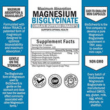 Magnesium Bisglycinate 100% Chelate No-Laxative Effect - Maximum Absorption & Bioavailability, Fully Reacted & Buffered - Healthy Energy Muscle Bone & Joint Support - Non-GMO Project Verified - 360 ct