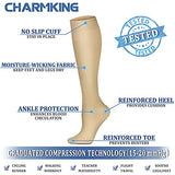 CHARMKING Compression Socks for Women & Men (8 Pairs) 15-20 mmHg Graduated Copper Support Socks are Best for Pregnant, Nurses - Boost Performance, Circulation, Knee High & Wide Calf (S/M, Nude)