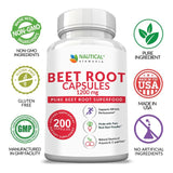 Beet Root Capsules - 1200mg Per Serving - 200 Beet Root Powder Capsules - Beetroot Powder Supports Blood Pressure, Athletic Performance, Digestive, Immune System (Pure, Non-GMO & Gluten Free