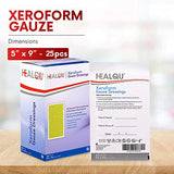 HEALQU Xeroform Petrolatum Dressing 5x9 - Non-Adherent Gauze Pad for Low Exudating Wounds - Fine Mesh Gauze Patch Sterile for Wound Care Lacerations, Burns & Skin Grafts (Pack of 25)