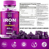 Iron Supplement for Women & Men with Vitamin C, Iron Gummies for Adults 40mg Iron and 100mg Vitamin C, Free Blood Builder for Anemia, Natural Grape Flavor, 30 Day Supply