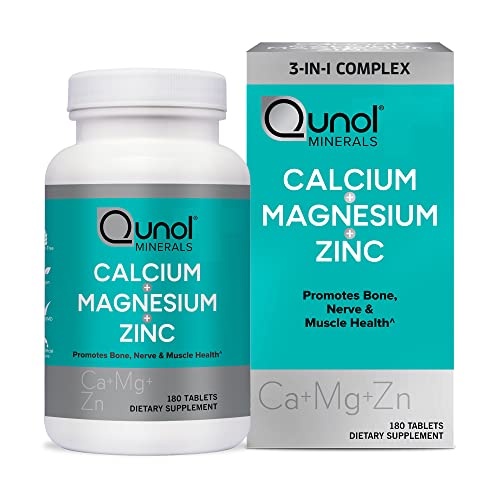 Qunol Calcium 3 in 1 Tablets with Calcium, Magnesium & Zinc for Immune Support, Bone, Nerve, and Muscle Health Supplement, 180 Count