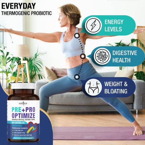 NEW AGE Pre + Pro Optimize Natural Menopause Probiotics for Weight Gain, Hot Flashes, Night Sweats, Low Energy, Mood Swings, Gut Health - Dong Quai (60 (Pack of 1))