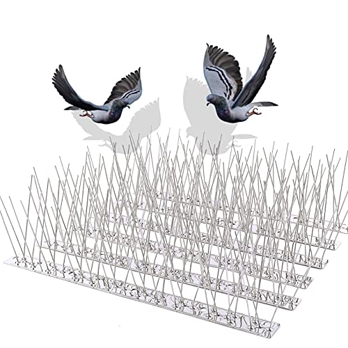 REMIAWY Bird Spikes for Pigeons Small Birds Cat, 30Feet Anti Bird Spikes Stainless Steel Bird Deterrent Spikes 28 Strips