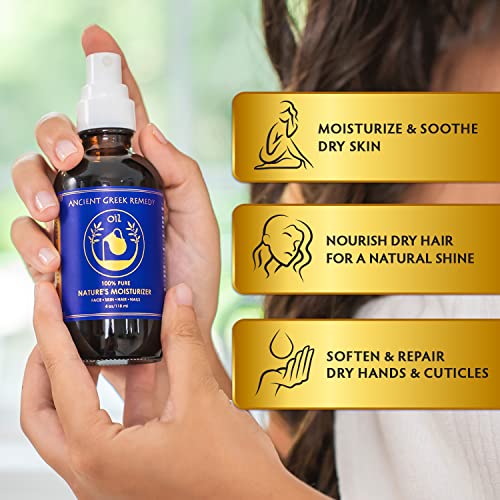 ANCIENT GREEK REMEDY Organic Face and Body Oil for Dry Skin, Hair, Hands, Cuticles and Nails Care. Olive, Lavender, Almond, Vitamin E and Grapeseed Oils. Natural Moisturizer for Women, Men 4oz