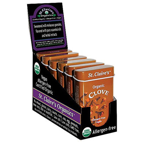 St. Claire's Organic Herbal Pastilles, (Clove, 1.5 Ounce Tin, Pack of 6) | Gluten-Free, Vegan, GMO-Free, Plant-based, Allergen-Free | Made in the USA in a Dedicated Allergen-Free Facility