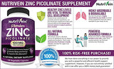 Nutrivein Zinc Picolinate 120 Capsules - Supports Respiratory Health, Immune System, Skin, Bone Strength
