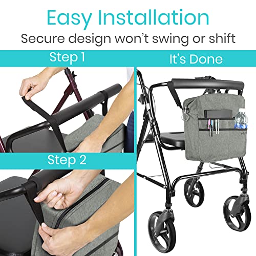 Vive Wheelchair Bag for Accessories (12" x 5 x 12") - Large Adjustable, Folding, Waterproof Backpack - Fits Walkers, Rollators, and Chairs - Pouch for Elderly & Seniors - Caddy Pouch Tray Attachment